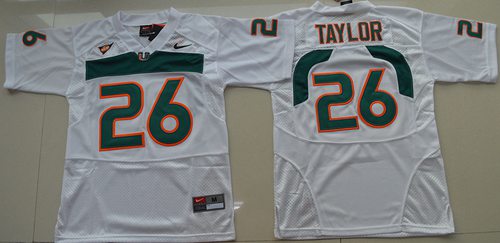Hurricanes #26 Sean Taylor White Stitched Youth NCAA Jersey - Click Image to Close